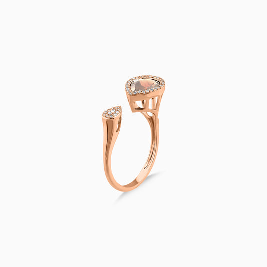 18K Rose Gold Ring with Natural Diamonds and Pink Quartz – Rabiya Collection