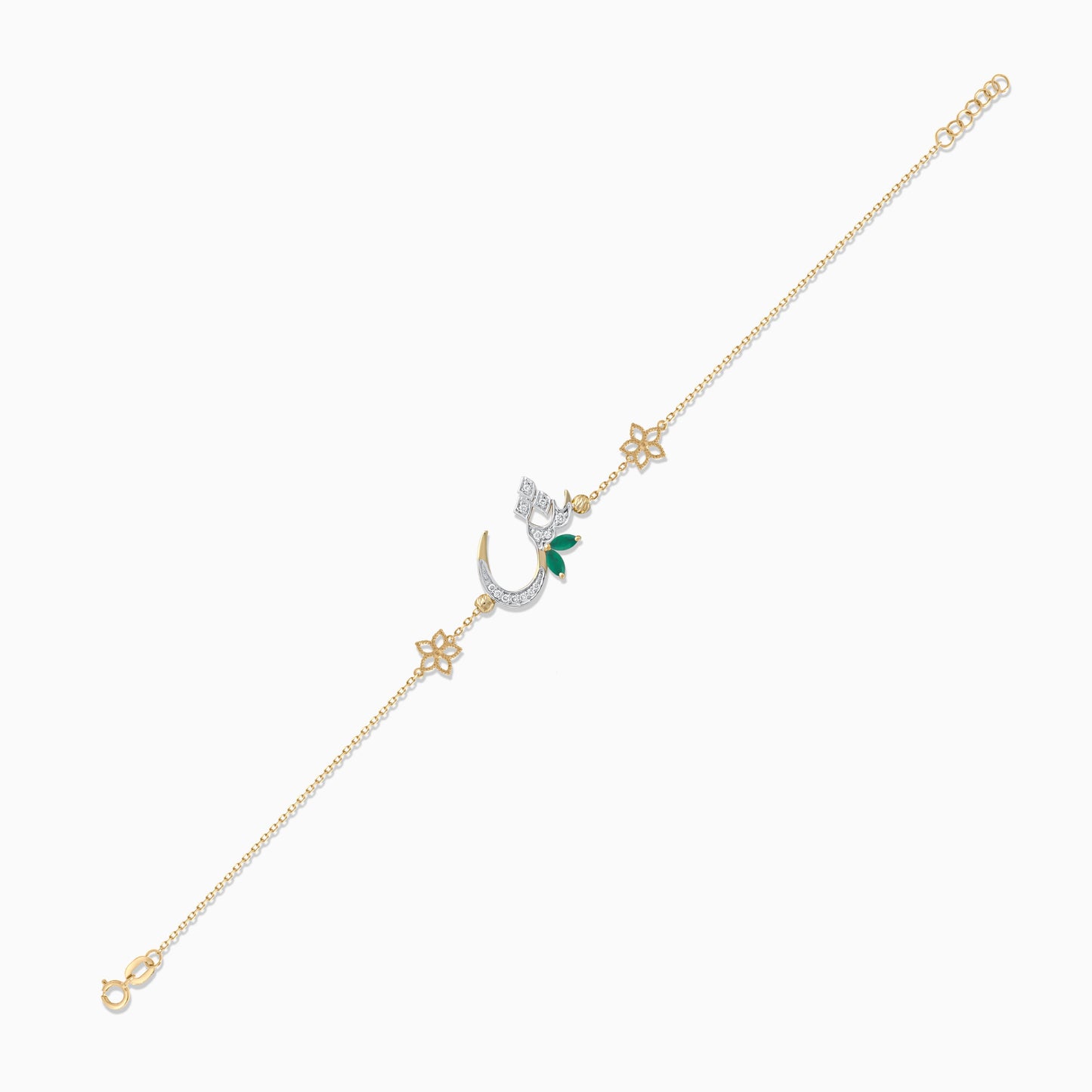 18K Yellow Gold ‘Sheen’ Letter Bracelet with Natural Diamonds & Green Agate | Horoufi Diamond Collection