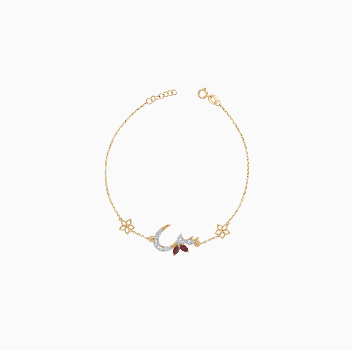 18K Yellow Gold ‘Seen’ Letter Bracelet with Natural Diamonds & Garnet | Horoufi Diamond Collection