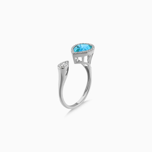 18K White Gold Ring with Diamonds and Topaz | Rabiya Collection