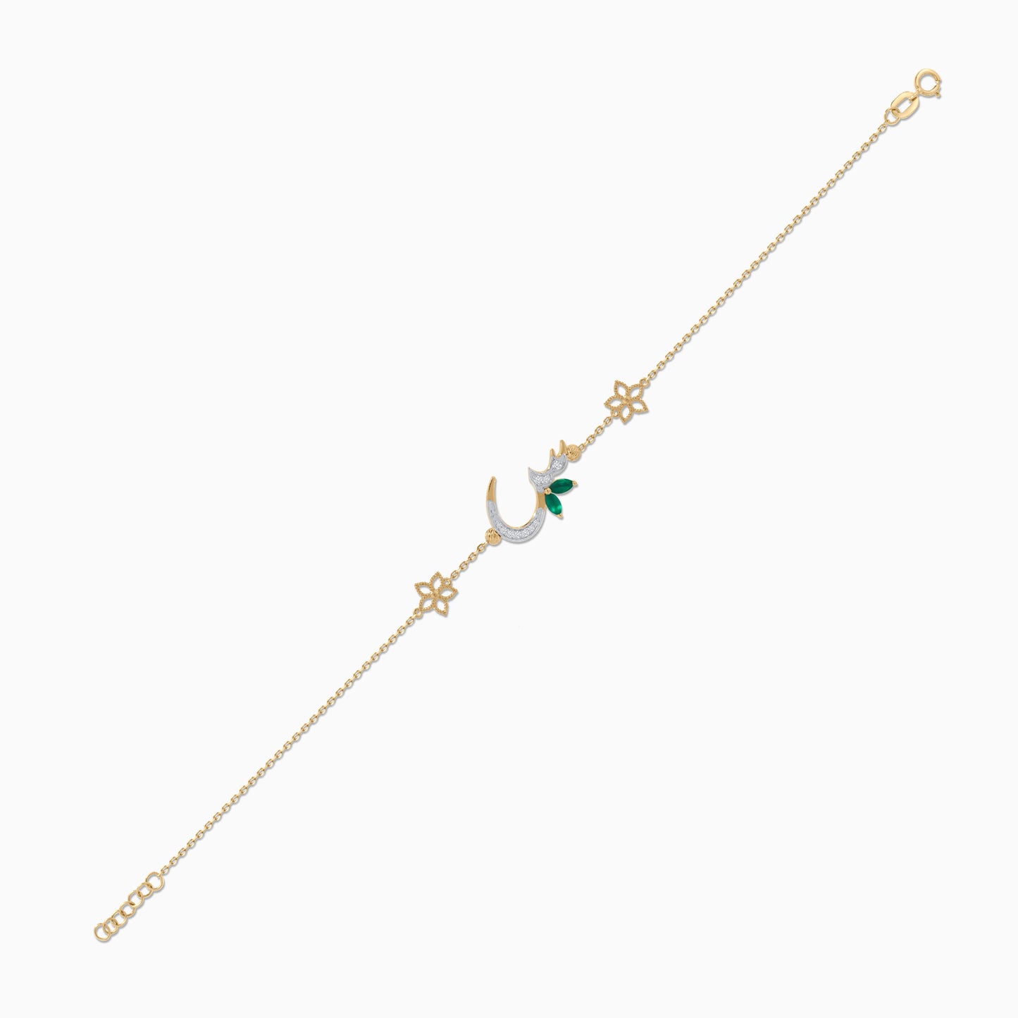 18K Yellow Gold ‘Seen’ Letter Bracelet with Natural Diamonds & Green Agate | Horoufi Diamond Collection
