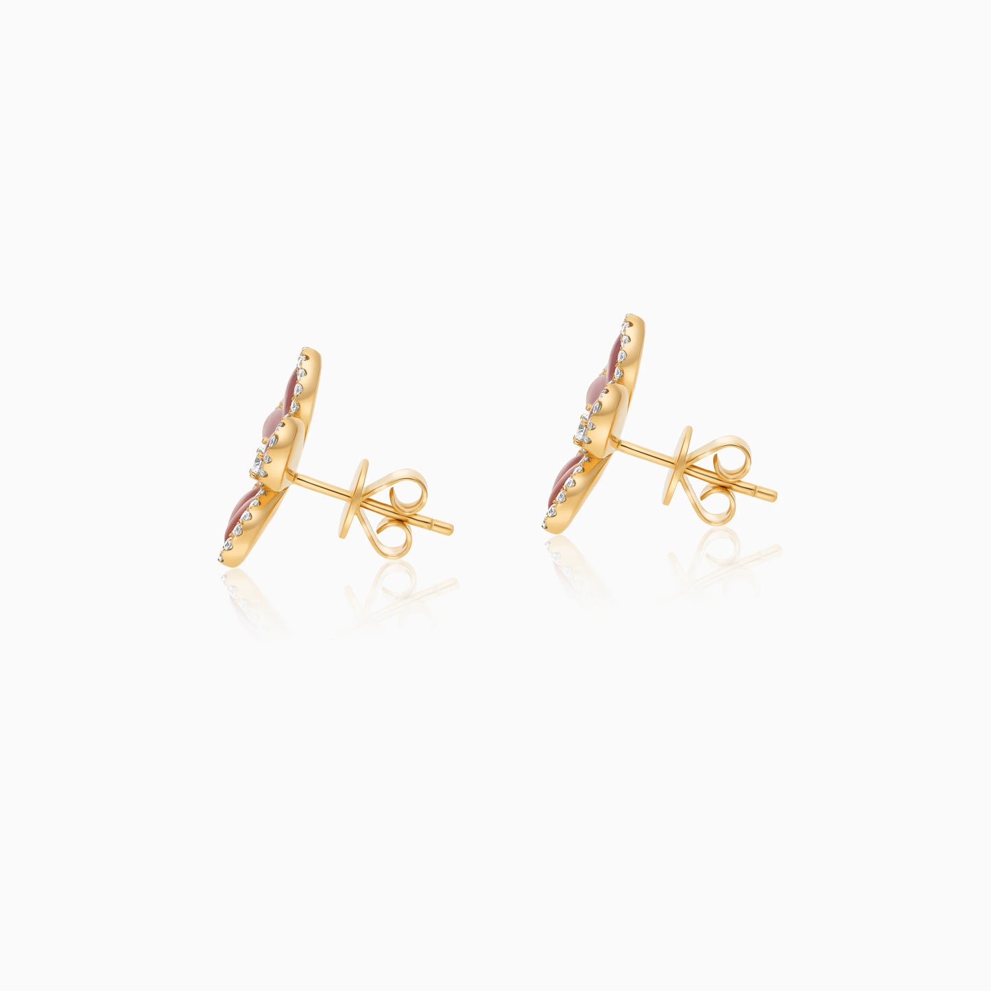 18K Yellow Gold Flower Earrings with Diamonds and Pink Mother of Pearl – Mosaic Collection