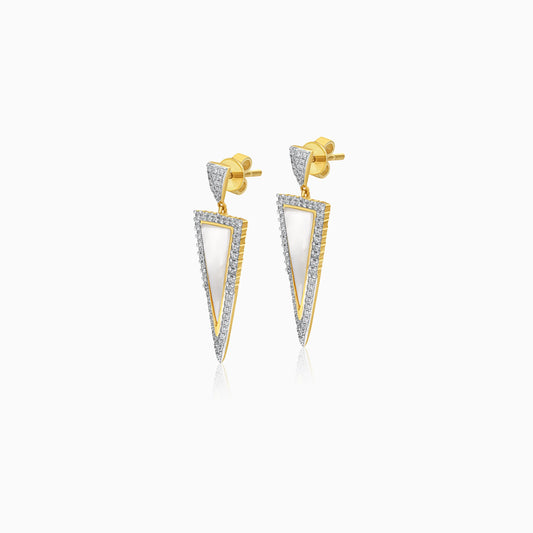 Inverted triangle earrings in 18k Yellow Gold Decorated with MOP and Natural Diamonds | mosaic collection