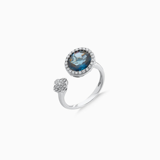 18K White Gold Ring with Diamonds and London Blue Topaz – Rabiya Collection