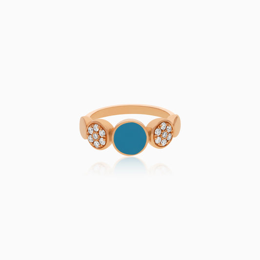 18K Rose Gold Ring with Natural Diamonds and Turquoise Stone - Mosaic Collection