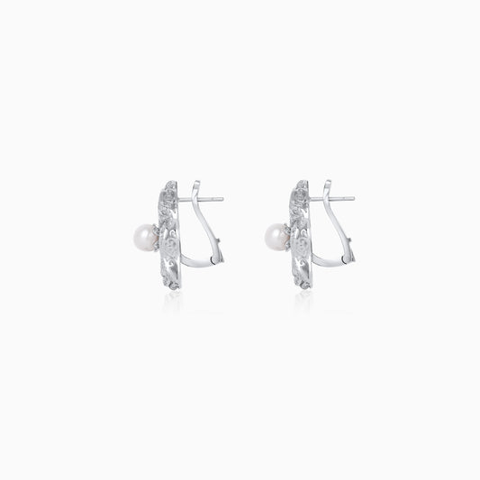 18K White Gold earrings with pearl and natural diamonds