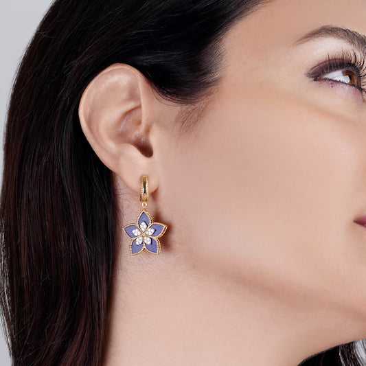 18K Yellow Gold Floral Earrings with Diamonds and Lapis Lazuli - Fortuna Diamond Collection