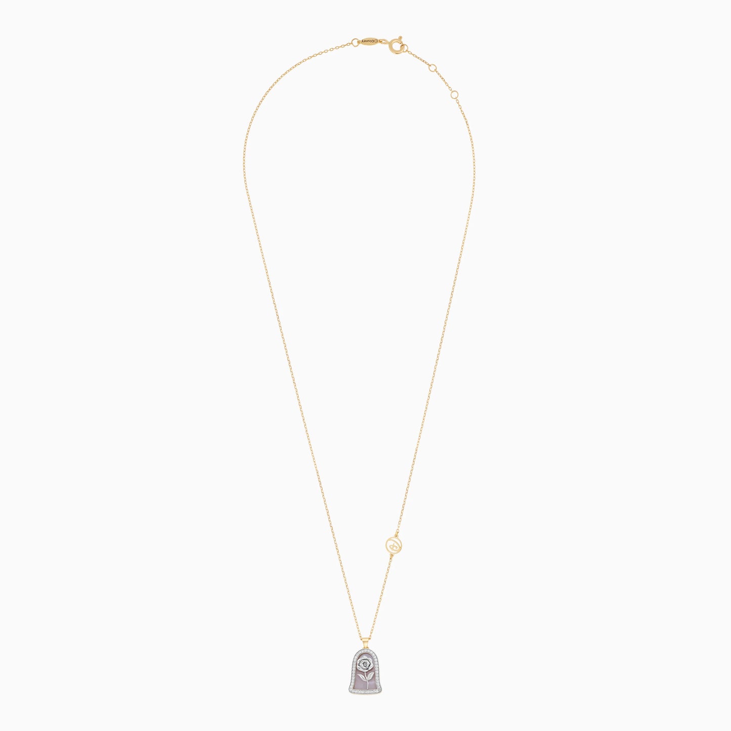 Enchanted Disney Princess Belle with flower Necklace 18k yellow and white gold decorated with MOP and natural diamond stones | Disney Collection
