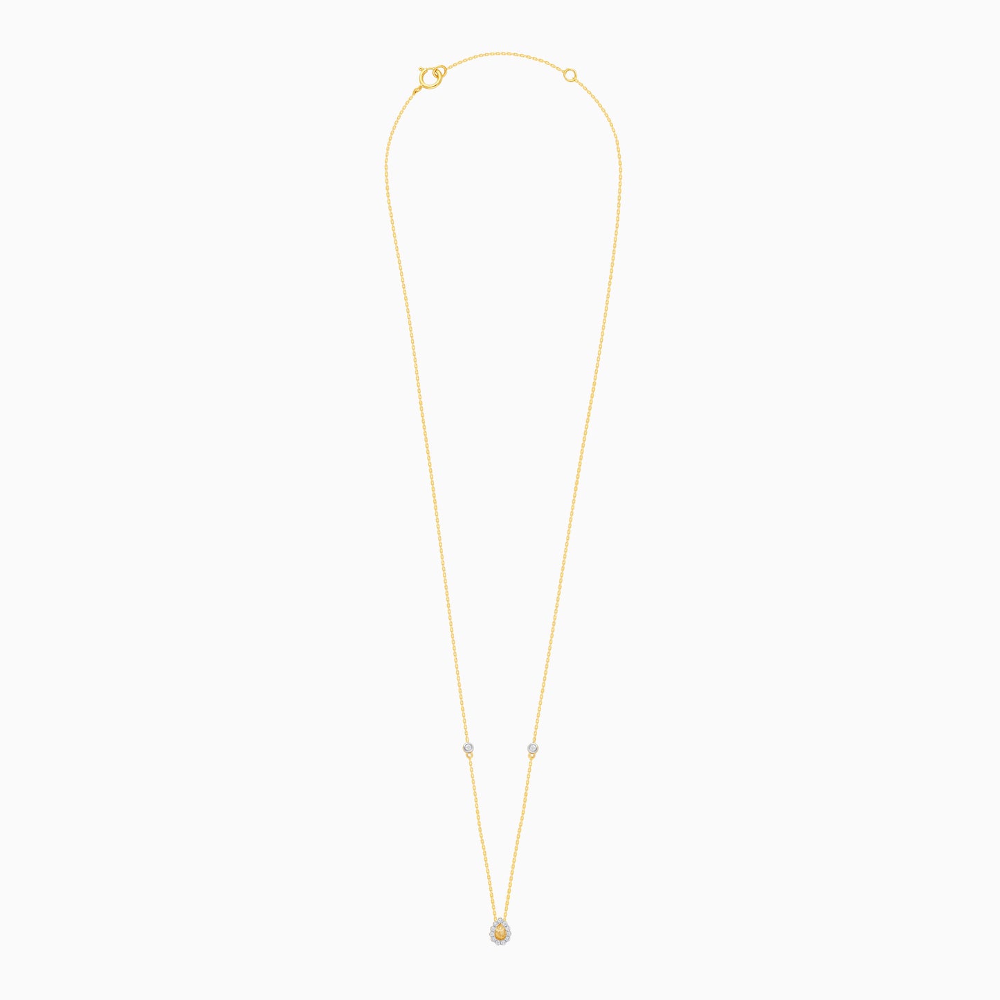 18K Drop Shape Yellow Gold Natural Diamonds Kids Necklace - Farfalla