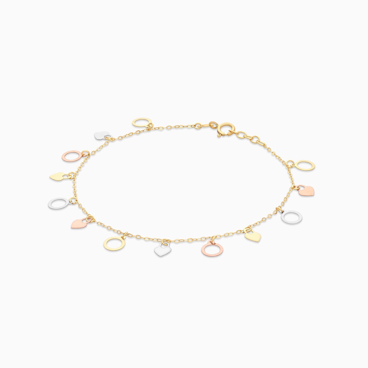 18K Gold Tri-Colour with Dangling Circles & Heart lock shapes