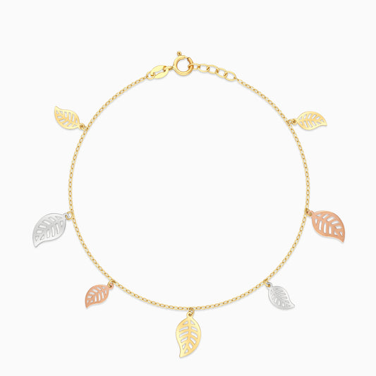 18K Multi Colour Gold Tree Leaf Design Bracelet