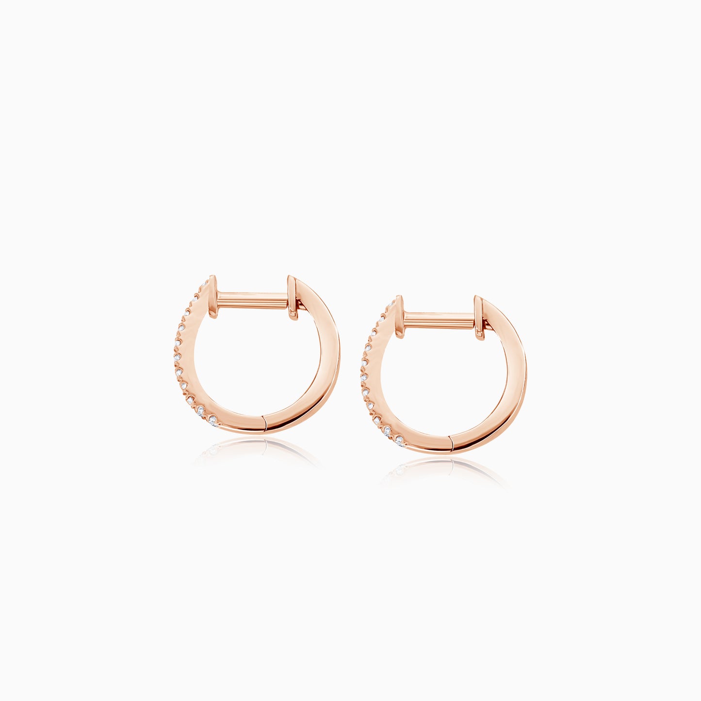 18K Rose Gold Huggie Round Natural Diamond Earrings