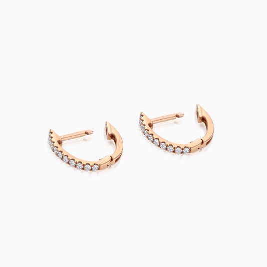 18K Rose Gold Huggie Round Natural Diamond Earrings