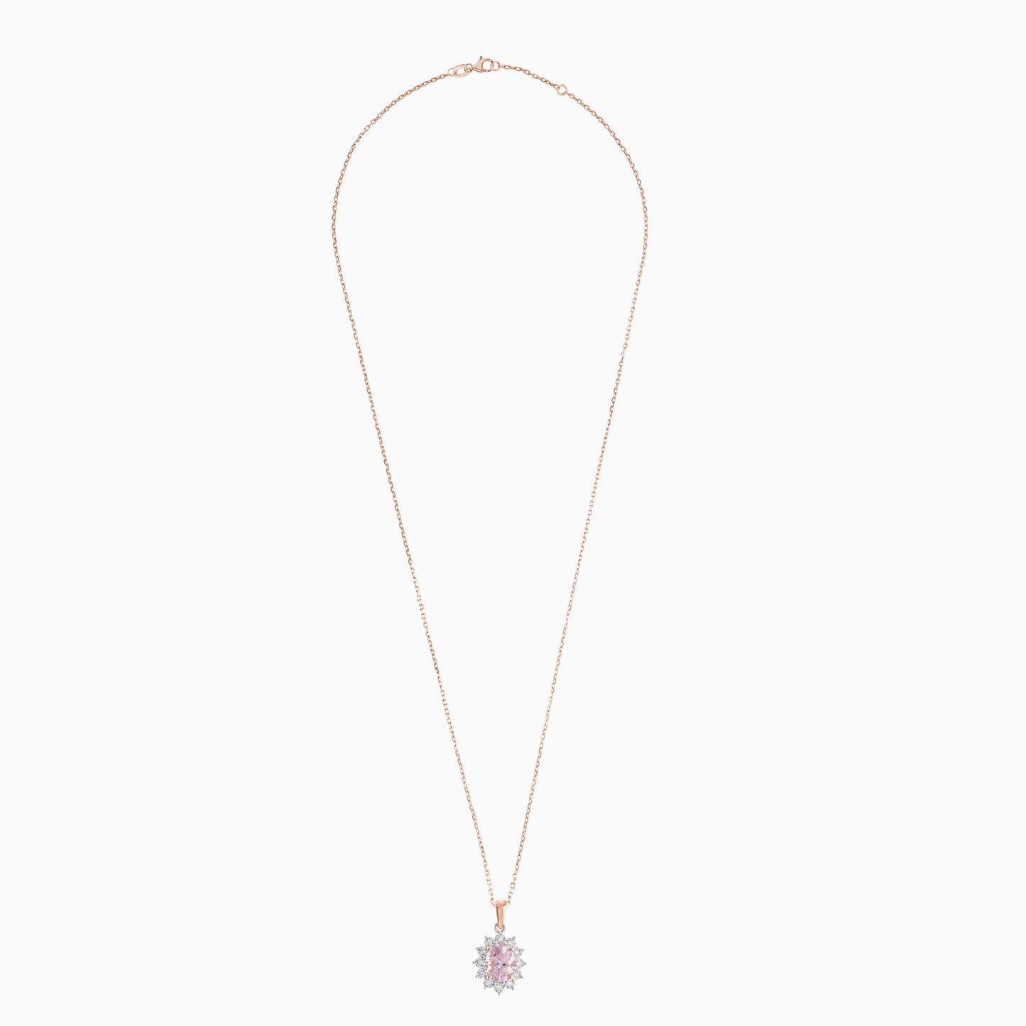 18K Rose Gold Pendant Chain Oval Morganite and Natural Diamonds - Diana Collection