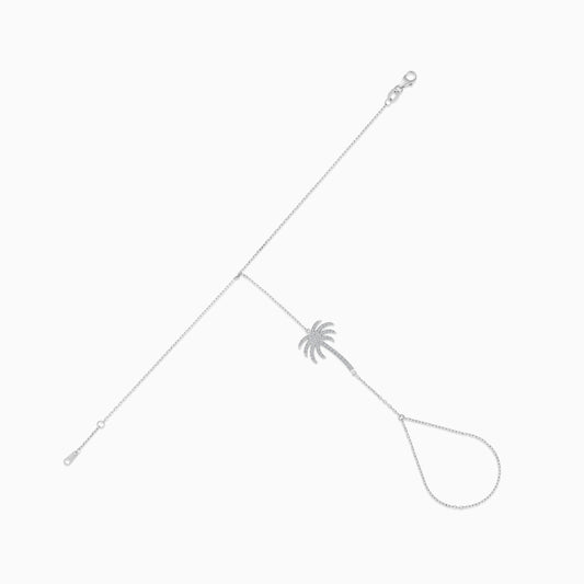 سلسلة يد من الذهب الأبيض عيار 18 قيراطًا - بانجا - مزينة بماسة طبيعية على شكل شجرة نخيل | مجموعة النخلة