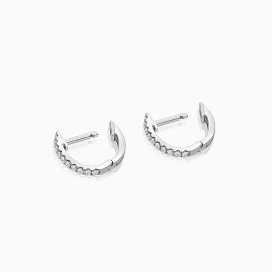 18K White Gold Huggie Round Natural Diamond Earrings