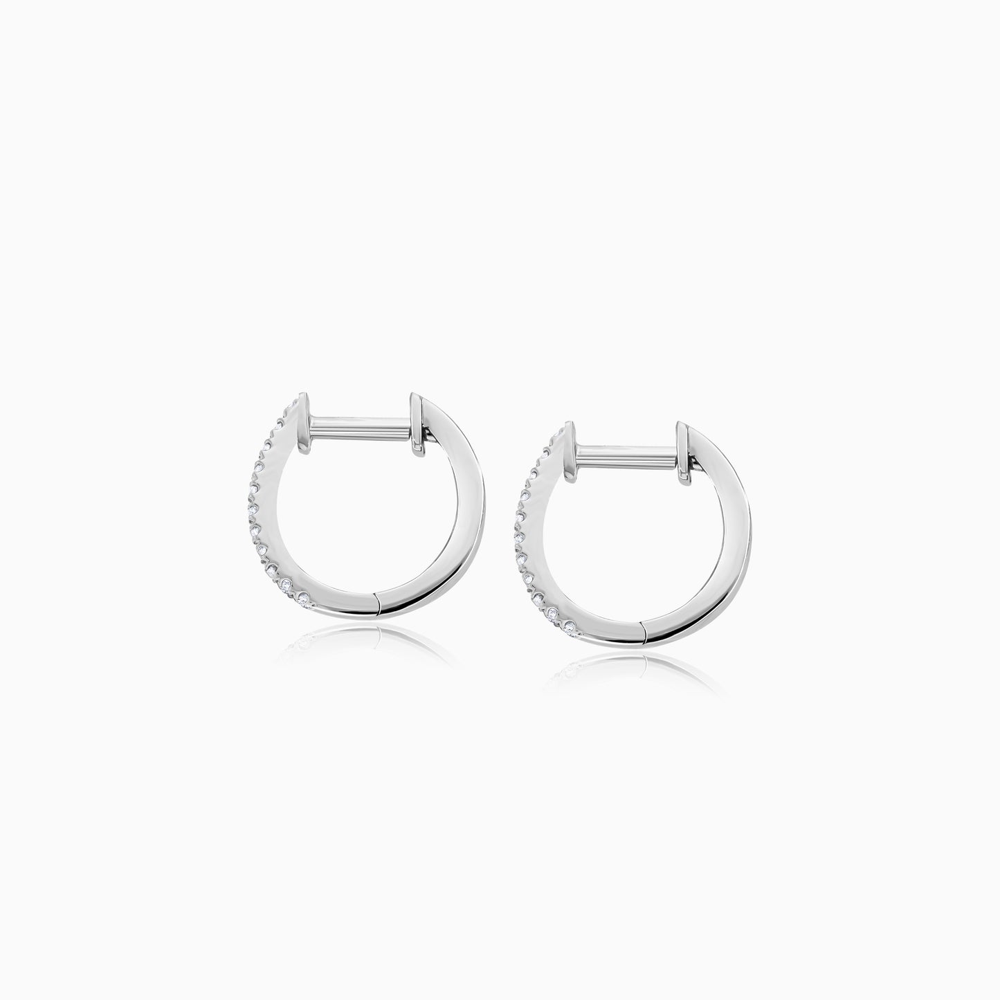 18K White Gold Huggie Round Natural Diamond Earrings