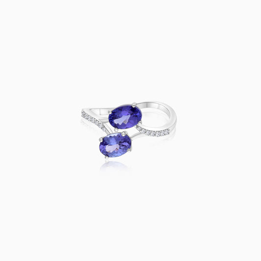 18K White Gold Natural Tanzanite & Diamonds Ring