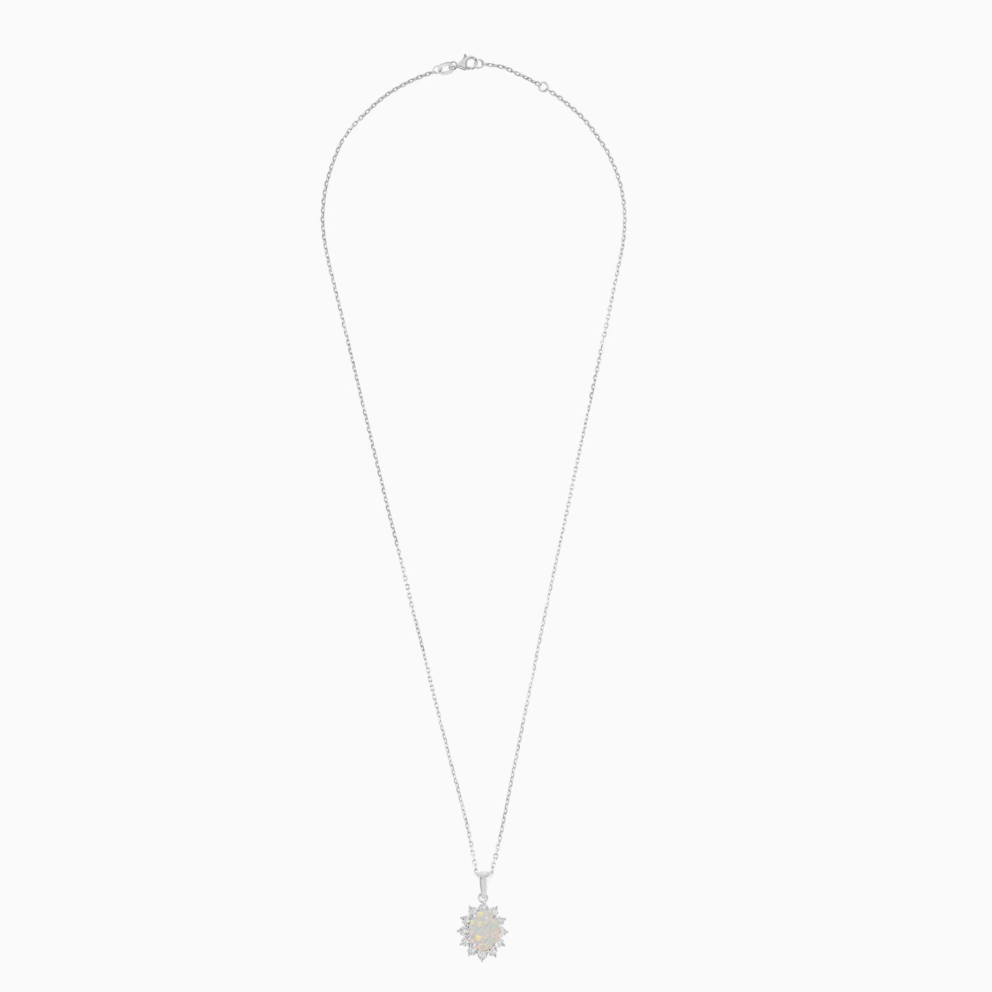 18K White Gold Opal and Natural Diamonds Pendant Chain - Diana