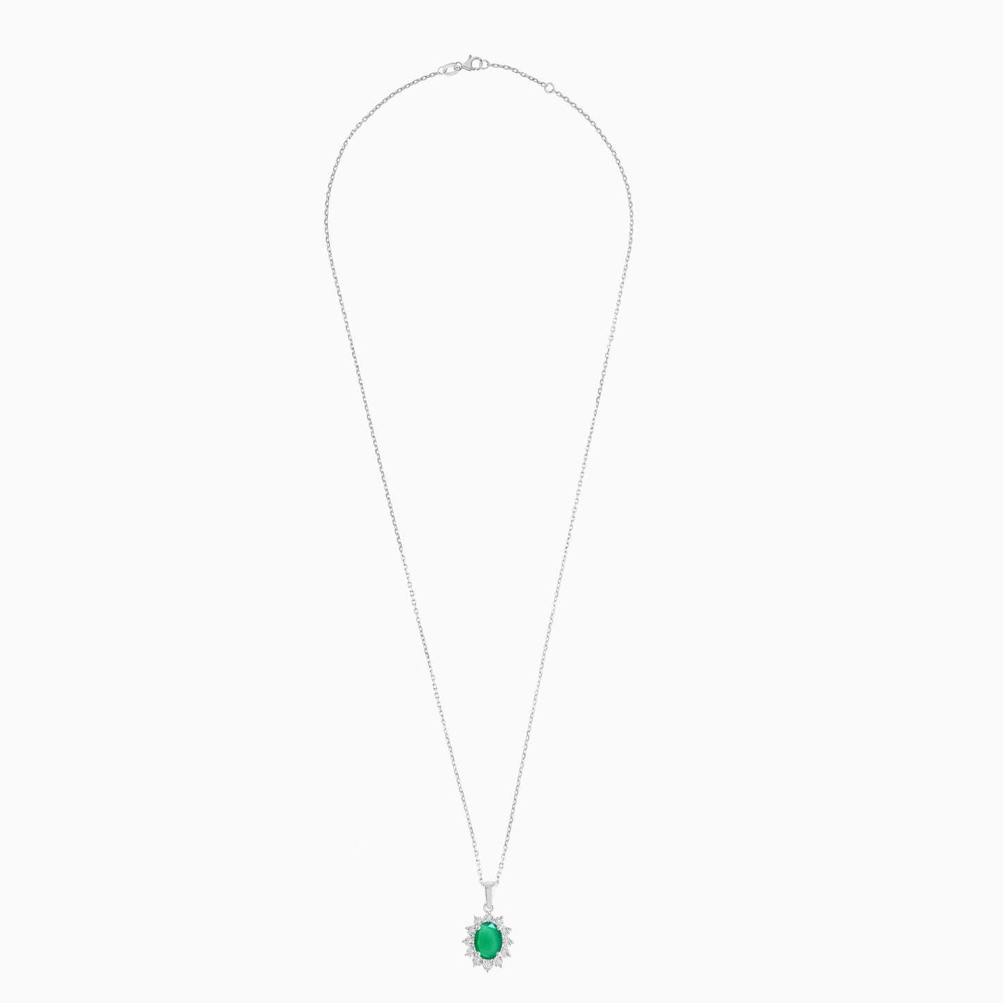 18K White Gold Pendant Chain Oval Emerald and Diamonds - Diana