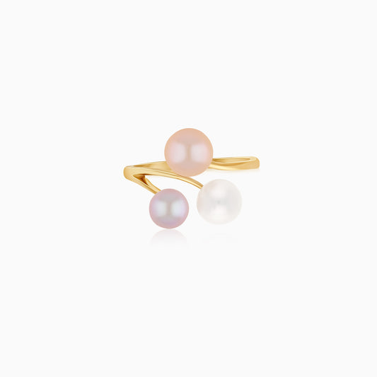 18K Yellow Gold Freshwater Multicolour Pearl Open Ring - Danah