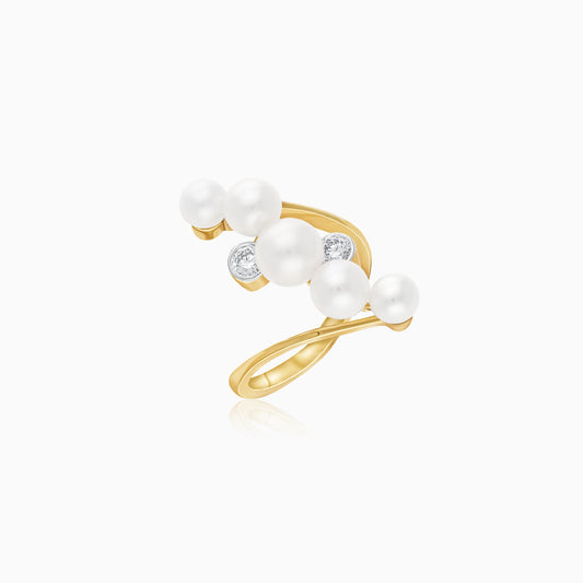 18K Yellow Gold Freshwater Pearl and Zircon Ring Danah