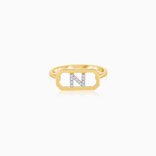 18K Yellow Gold Natural Diamonds Movable Letter "N" Ring - Alpha