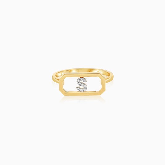 18K Yellow Gold Natural Diamonds Movable Letter "S" Ring - Alpha