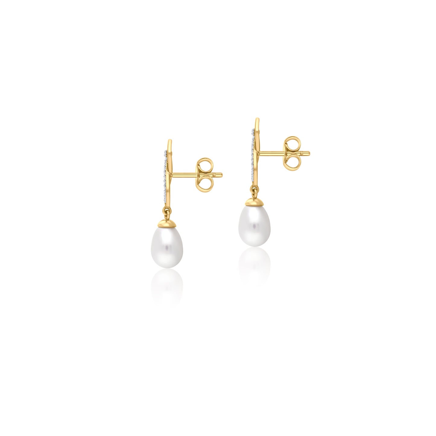 18K Yellow Gold Pearl Earrings With Natural Diamonds