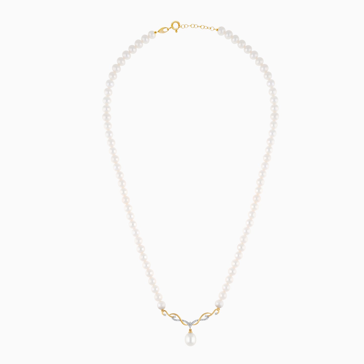 18K Yellow Gold Pearl Necklace With Natural Diamonds