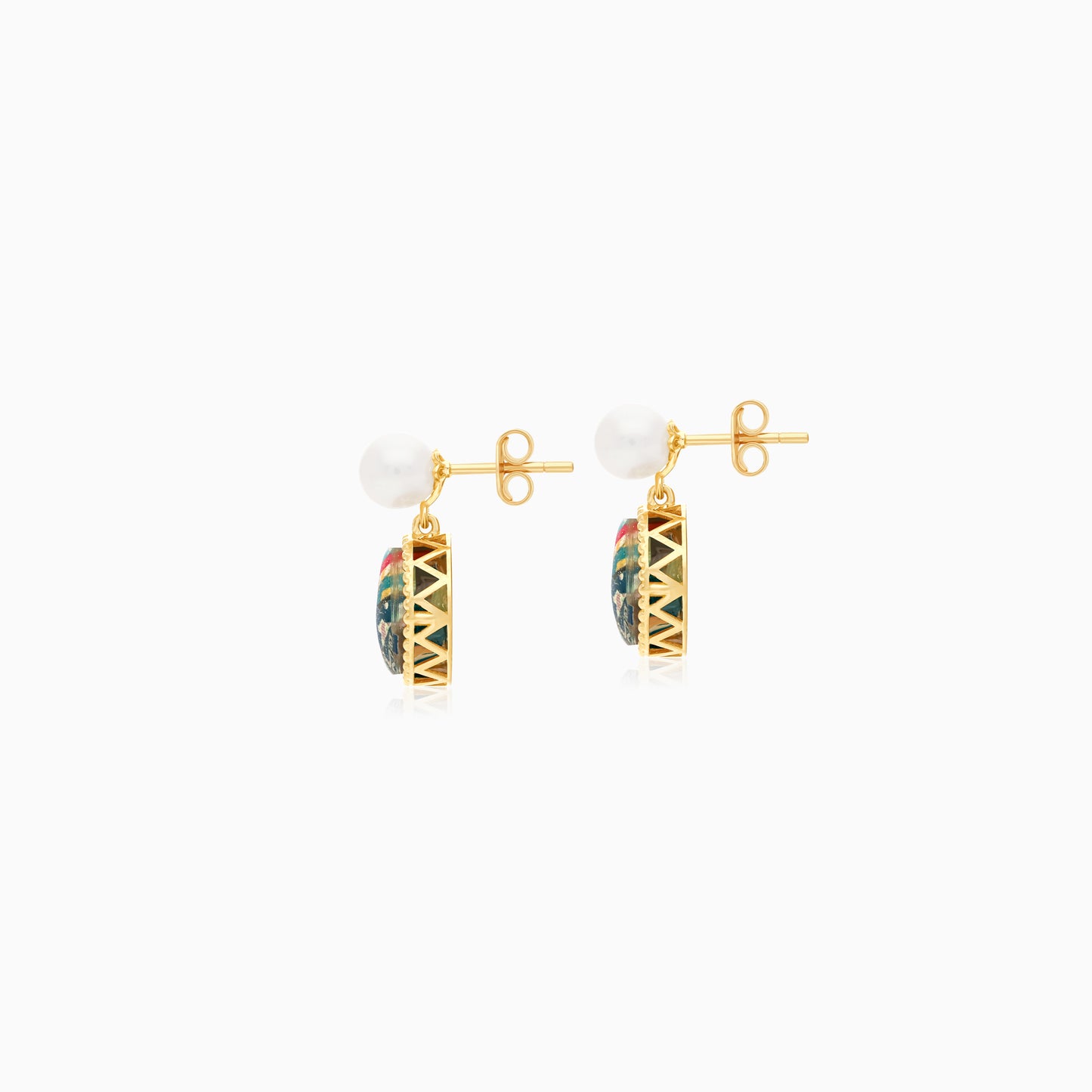 18K Yellow Gold Stud Earrings with Pearls - Qelada Collection