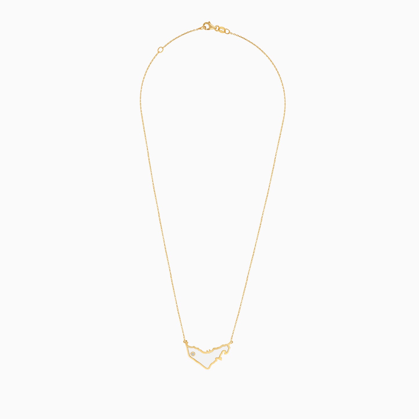 18K Yellow Gold UAE Map Necklace with MOP & Natural Diamond