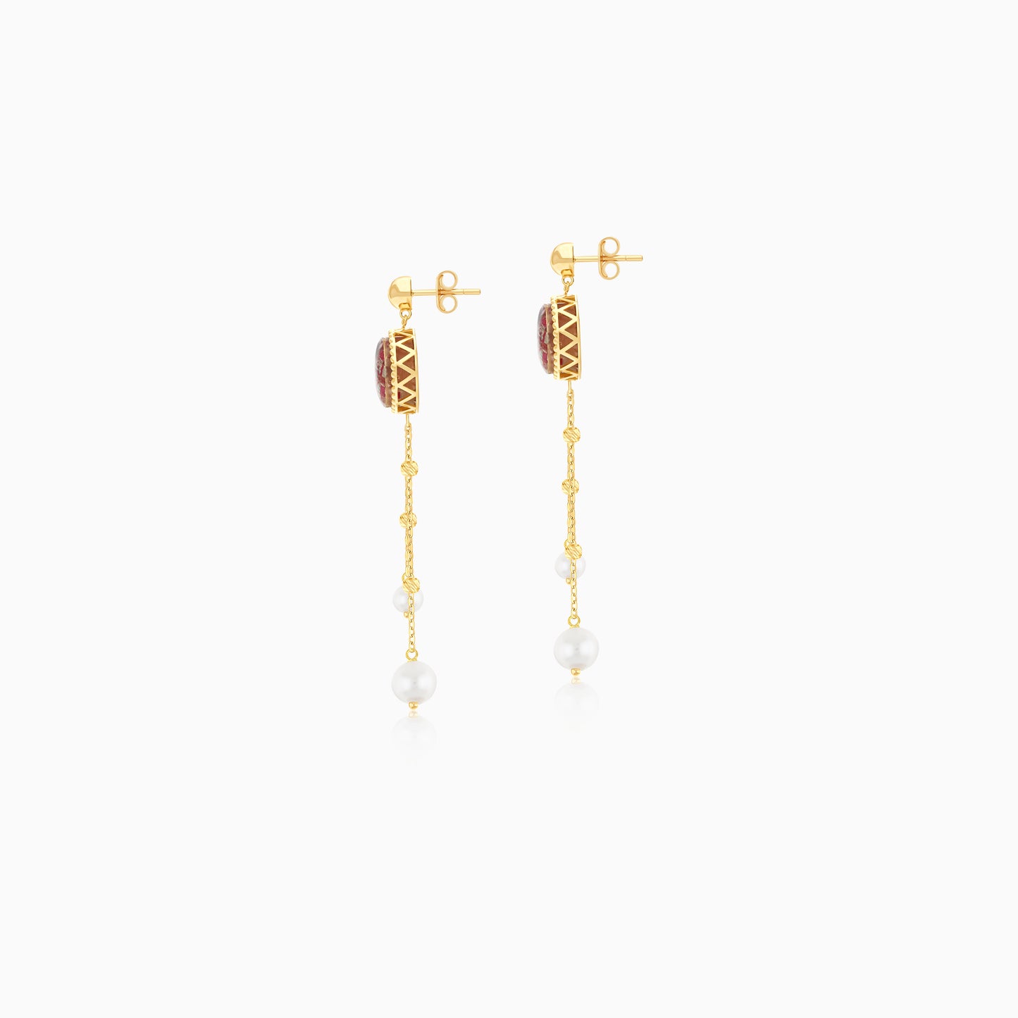 18K Yellow Gold dangling Earrings with Pearls - Qelada
