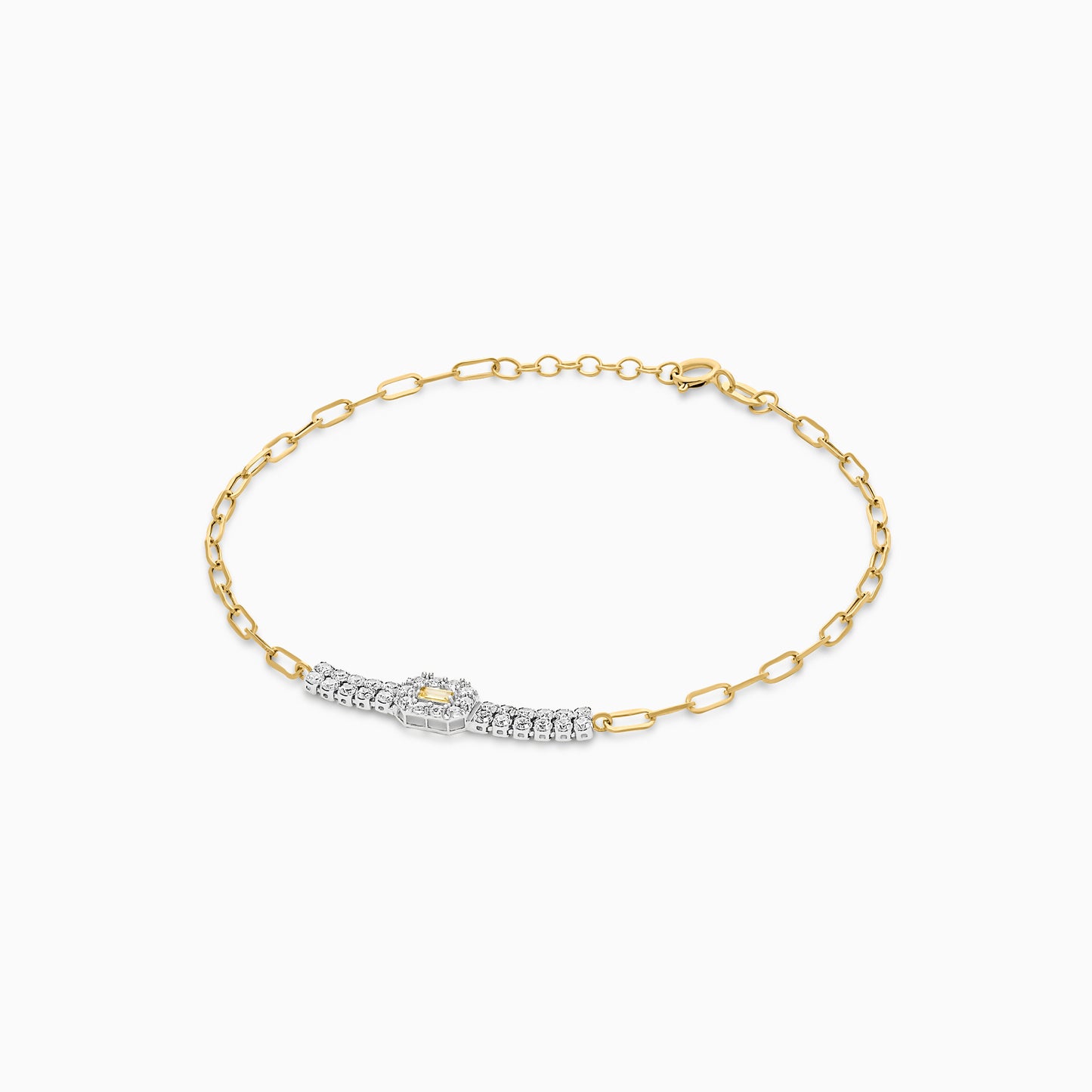 18K Yellow & White Paperclip Chain Bracelet with Zircon Stones