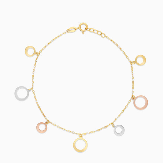18K Multi-Colour Gold Charm Bracelet with 2 sizes Dangling Circles