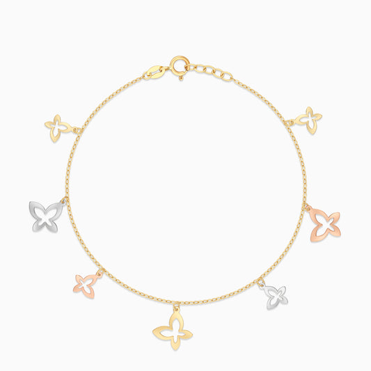 18K Multi Colour Gold Charm Bracelet with 2 sizes, Sharp Design Butterflies