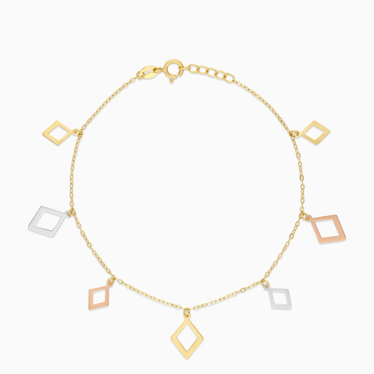18k Tri-Colour Gold Geometric Charm Bracelet
