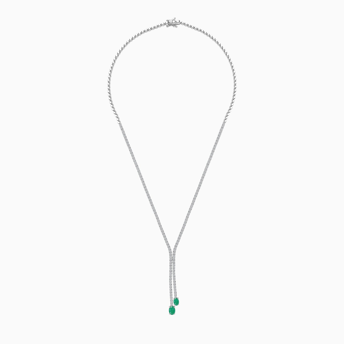 18k White Gold Natural Emerald & Diamonds Necklace