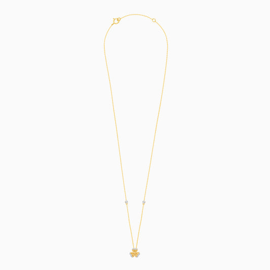 18k Yellow Gold Natural Diamond Accented Gold Clover Kids Necklace - Farfalla