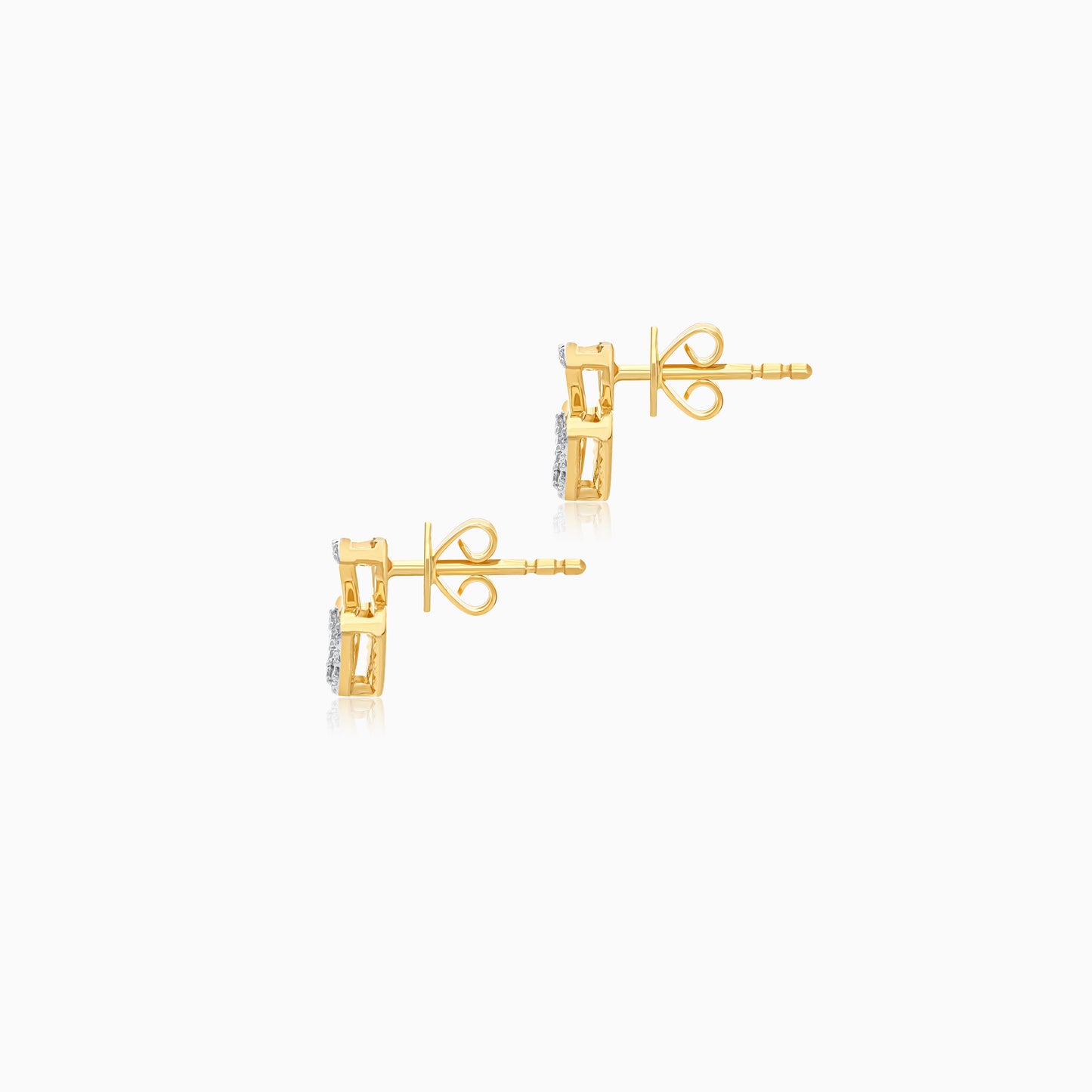 18k Yellow Gold Pair of Earrings with Natural Diamond Accented Gold Clover For Kids - Farfalla