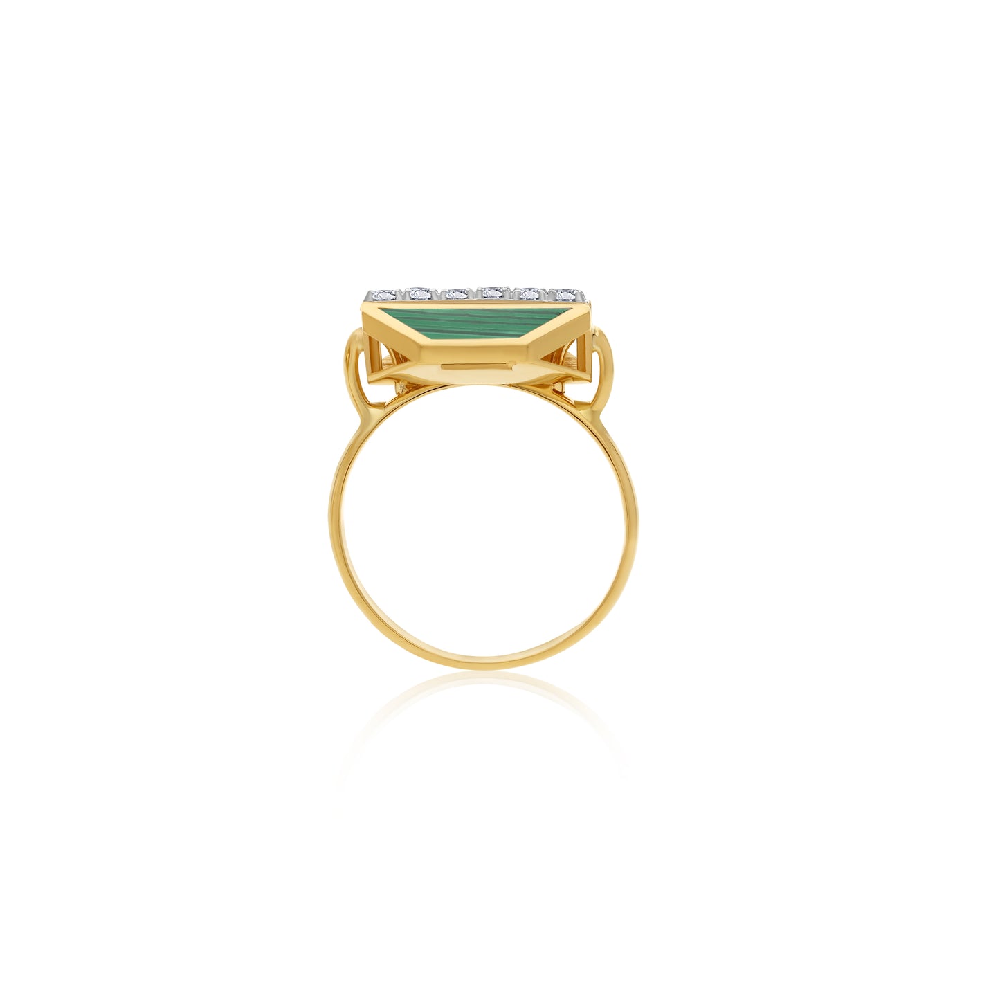 18k Yellow Gold Ring Malachite and Natural Diamonds - Bovo Collection