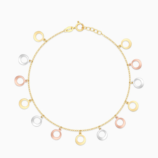 18k Multi-Colour Gold Dangling Circle Charm Bracelet