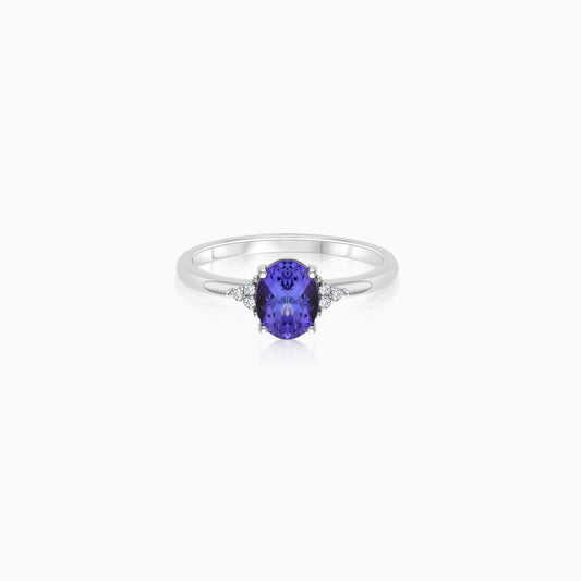 Tanzanite Ring 18K White Gold Natual Diamond
