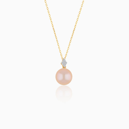 18K Yellow Gold Freshwater Pearl and Natural Diamond Pendant