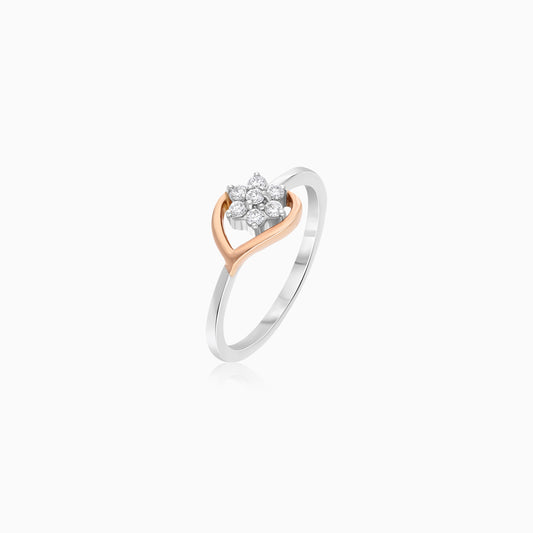 18k Rose Gold & Platinum Flower Ring with Natural Diamonds - Evara