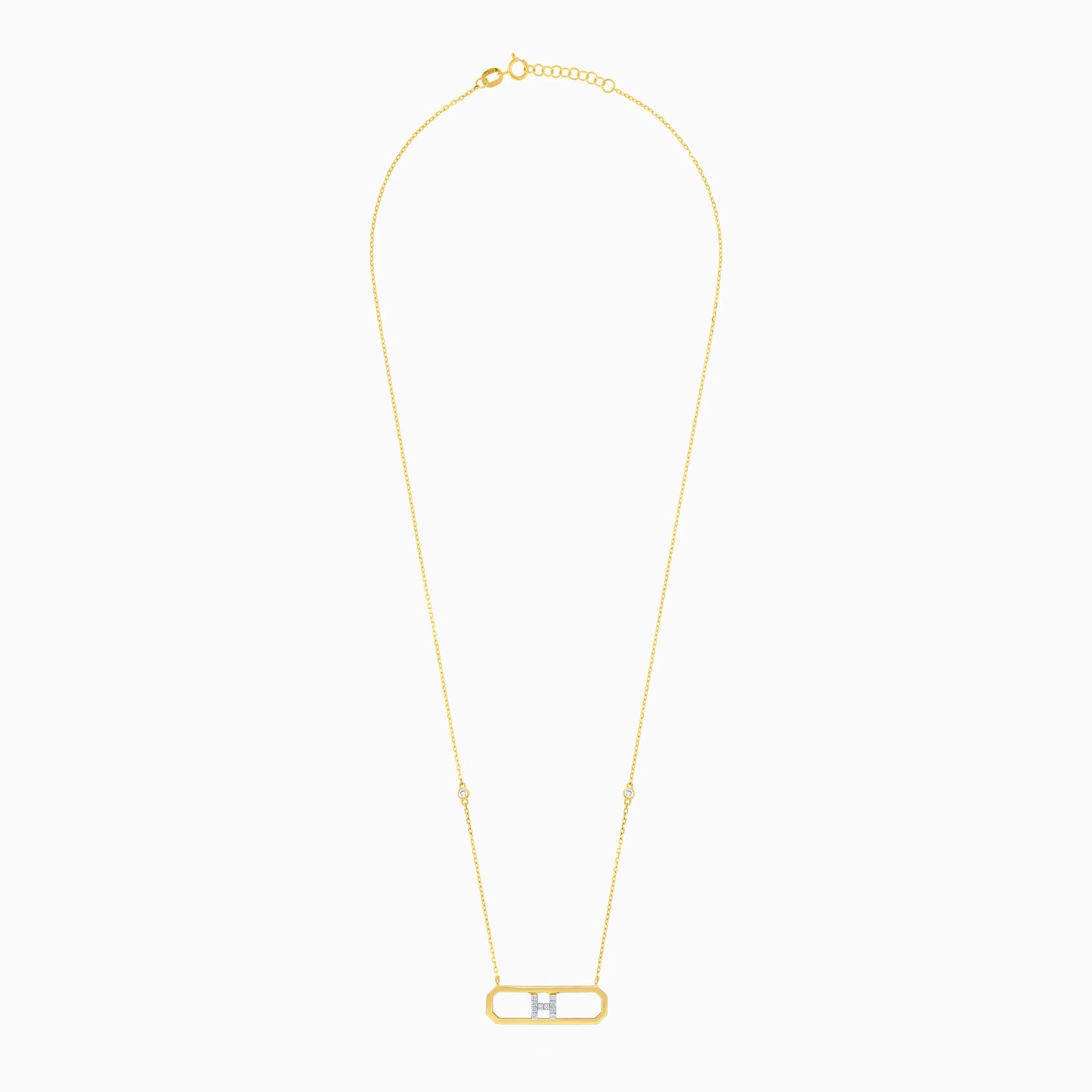 18k yellow gold necklace letter “H” decorated with natural diamond
