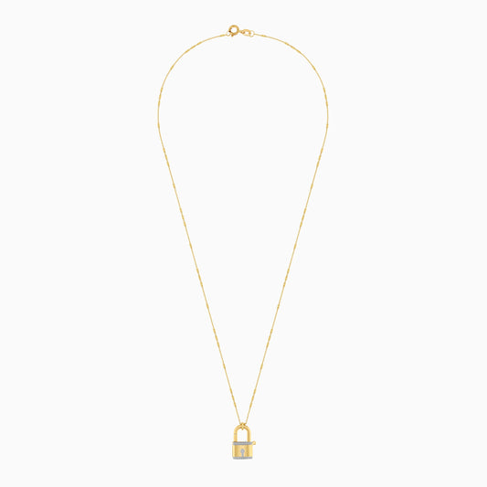 قلادة قفل من الذهب الأصفر عيار 18 قيراطًا مرصعة بألماس طبيعي 0.08 قيراط