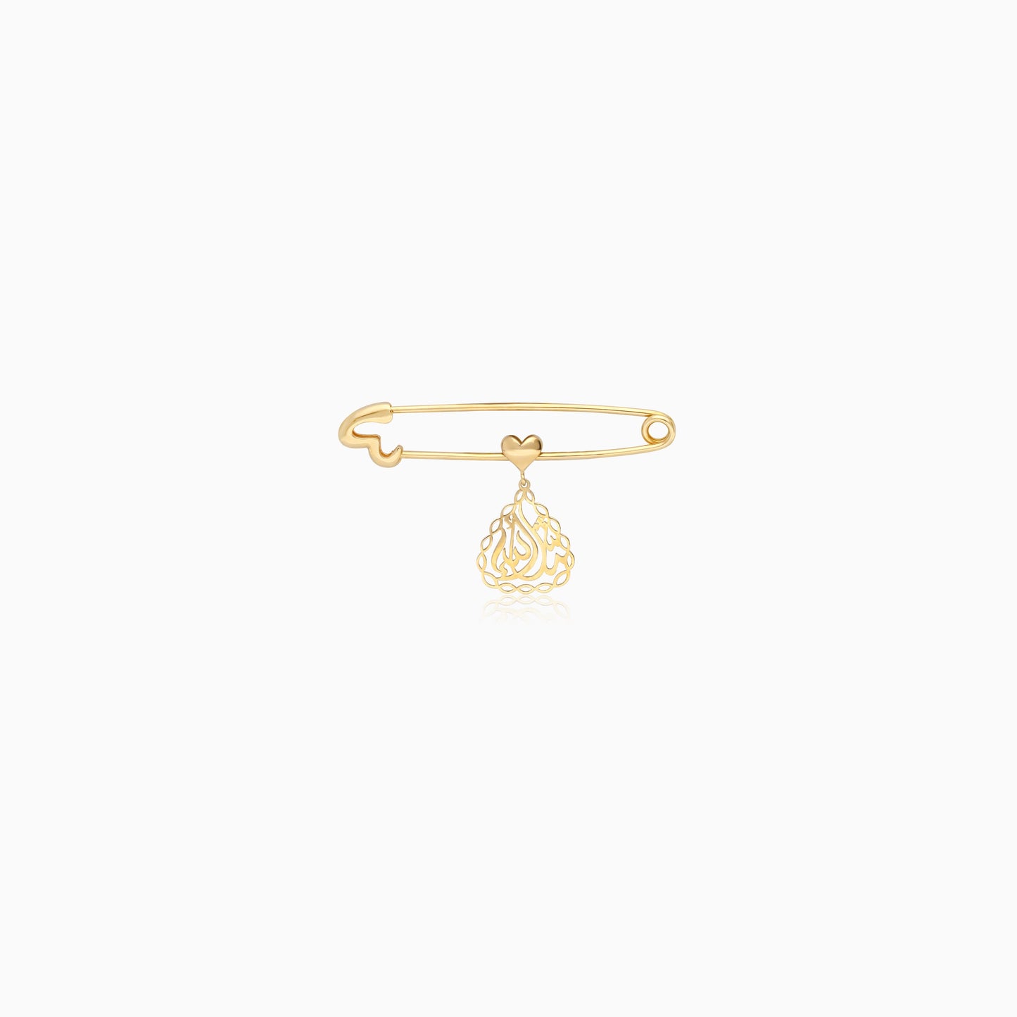 18k yellow gold mashallah brooch with heart shape on the top