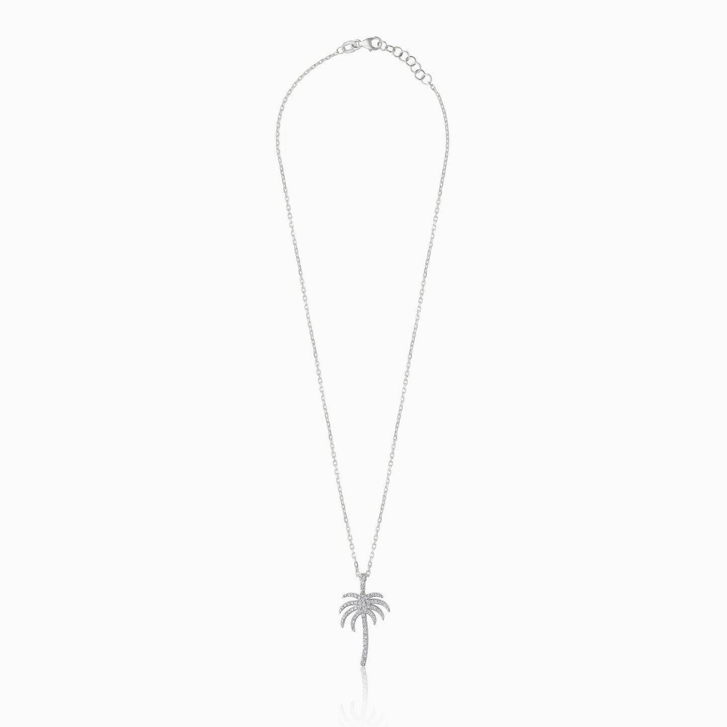 18K White Gold Chain with Palm Tree-Shaped Pendant (20mm) Decorated with Natural Diamond | Al Nakhla Collection