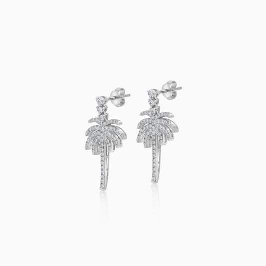 18K White Gold Stud Earrings with Dangling Palm Tree-Shaped Design Decorated with Natural Diamond | Al Nakhla Collection